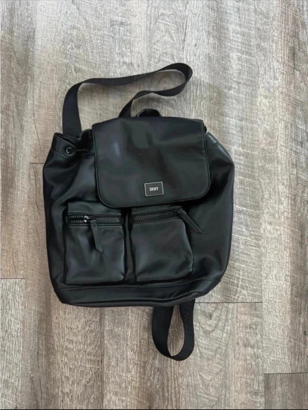 DKNY Black Smooth Faux-Leather Backpack